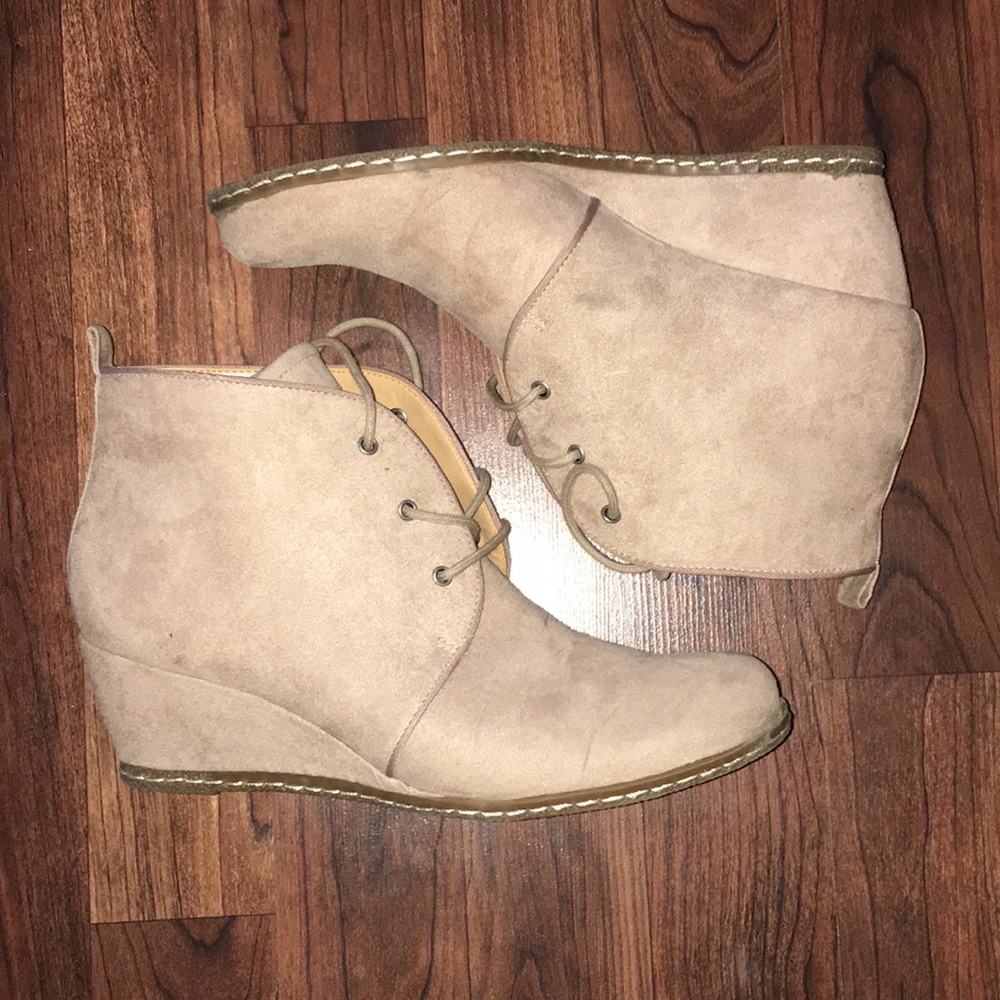 Franco Sarto tan faux suede wedge boots